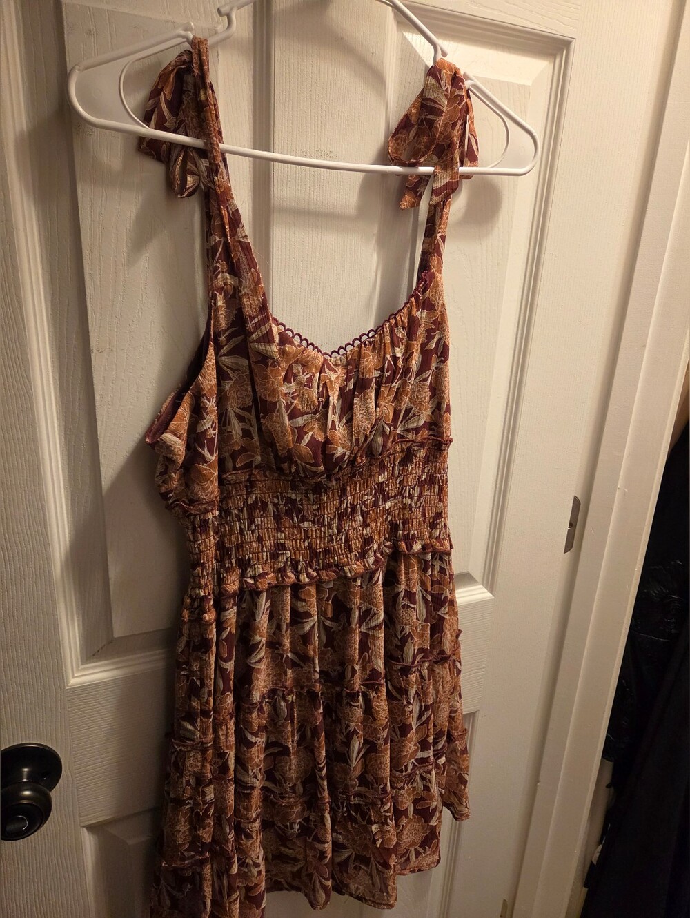 Francescas- Burgundy Floral Tie-Shoulder Mini Dress